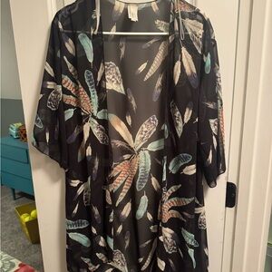 Lily Black Sheer Feather Print Cardigan